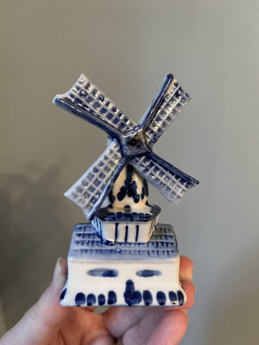 Vintage Blue Delft Pottery Windmill Hand Painted Ceramic Holland Figurine Decor
